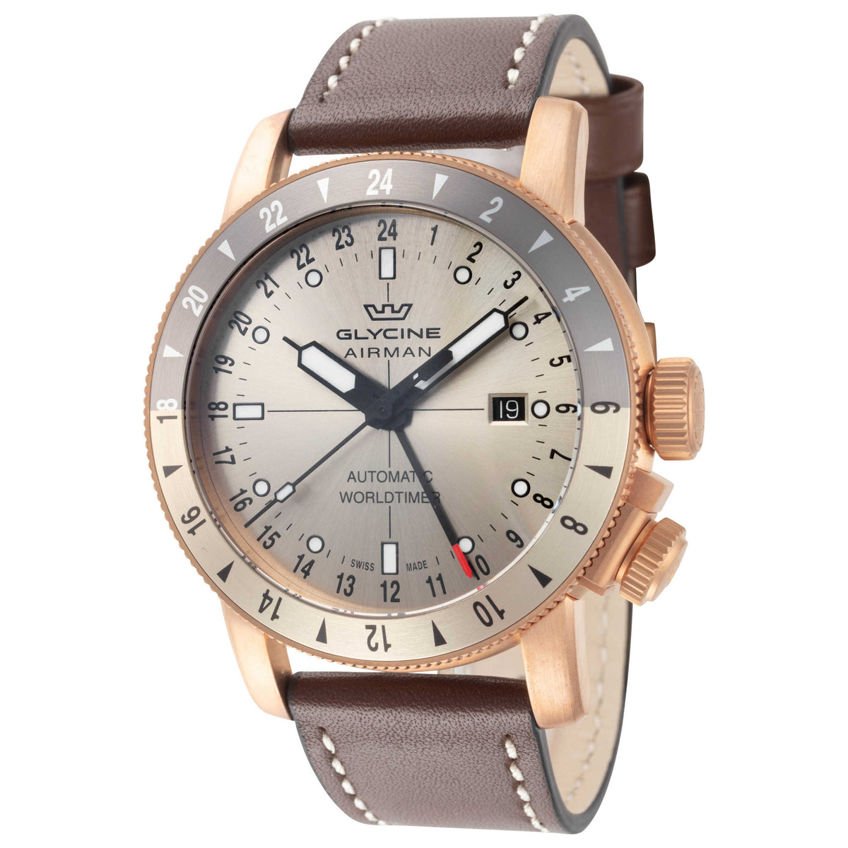שעון Glycine דגם Airman Contemporary Bronze Gmt לגברים 44 מ״מ אוטומטי