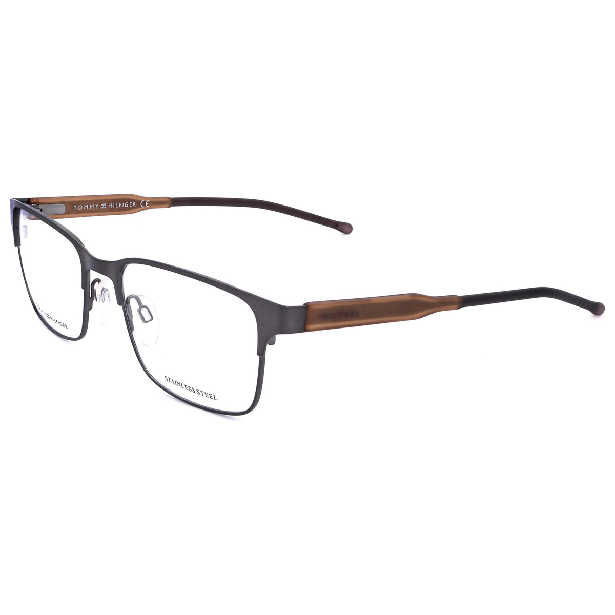 משקפי ראייה Tommy Hilfiger לגברים 53 מ״מ בצבע רותניום כהה מט וחום