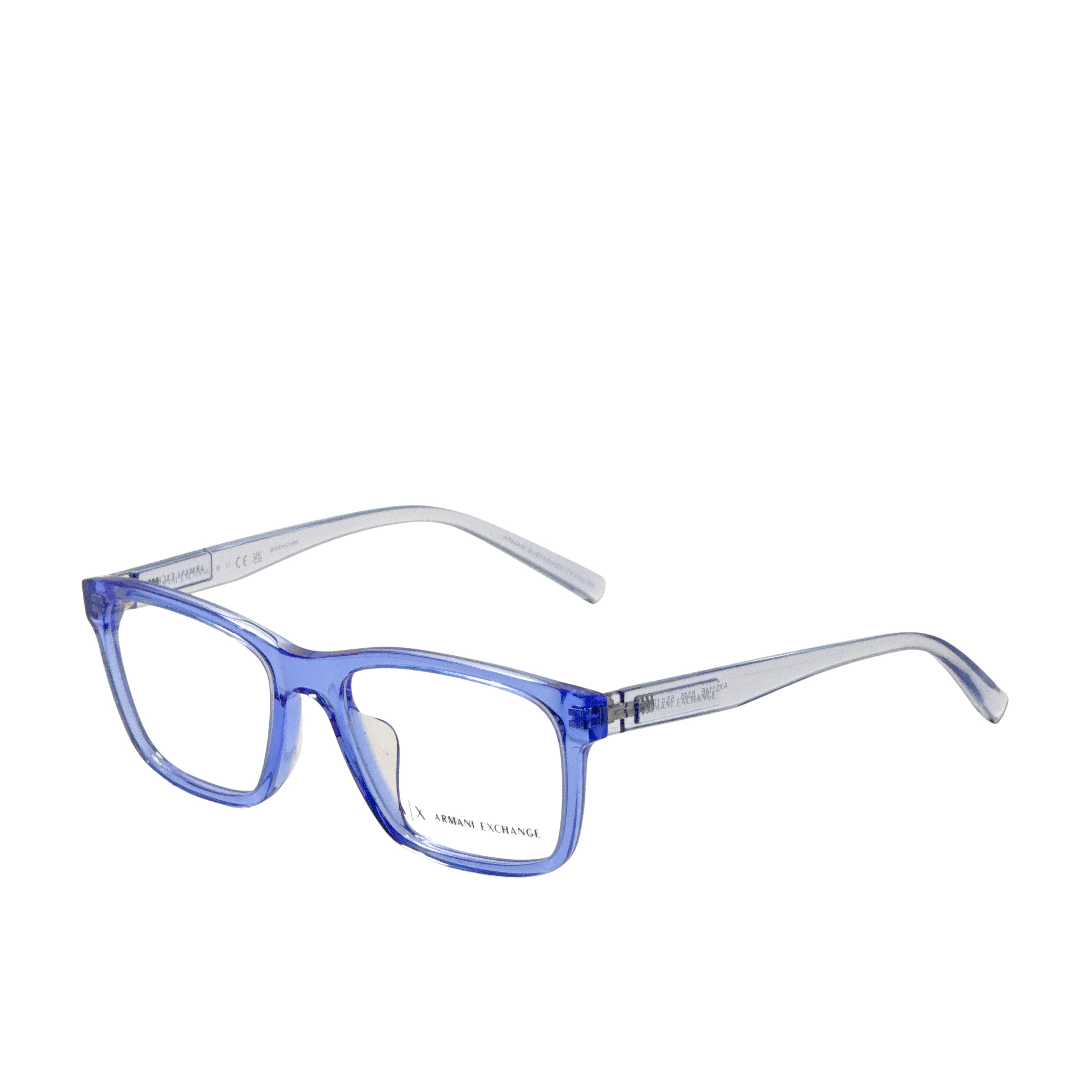 Armani Exchange Men's 55mm Shiny Transparent Blue Eyeglasses AX3114F-8345-55