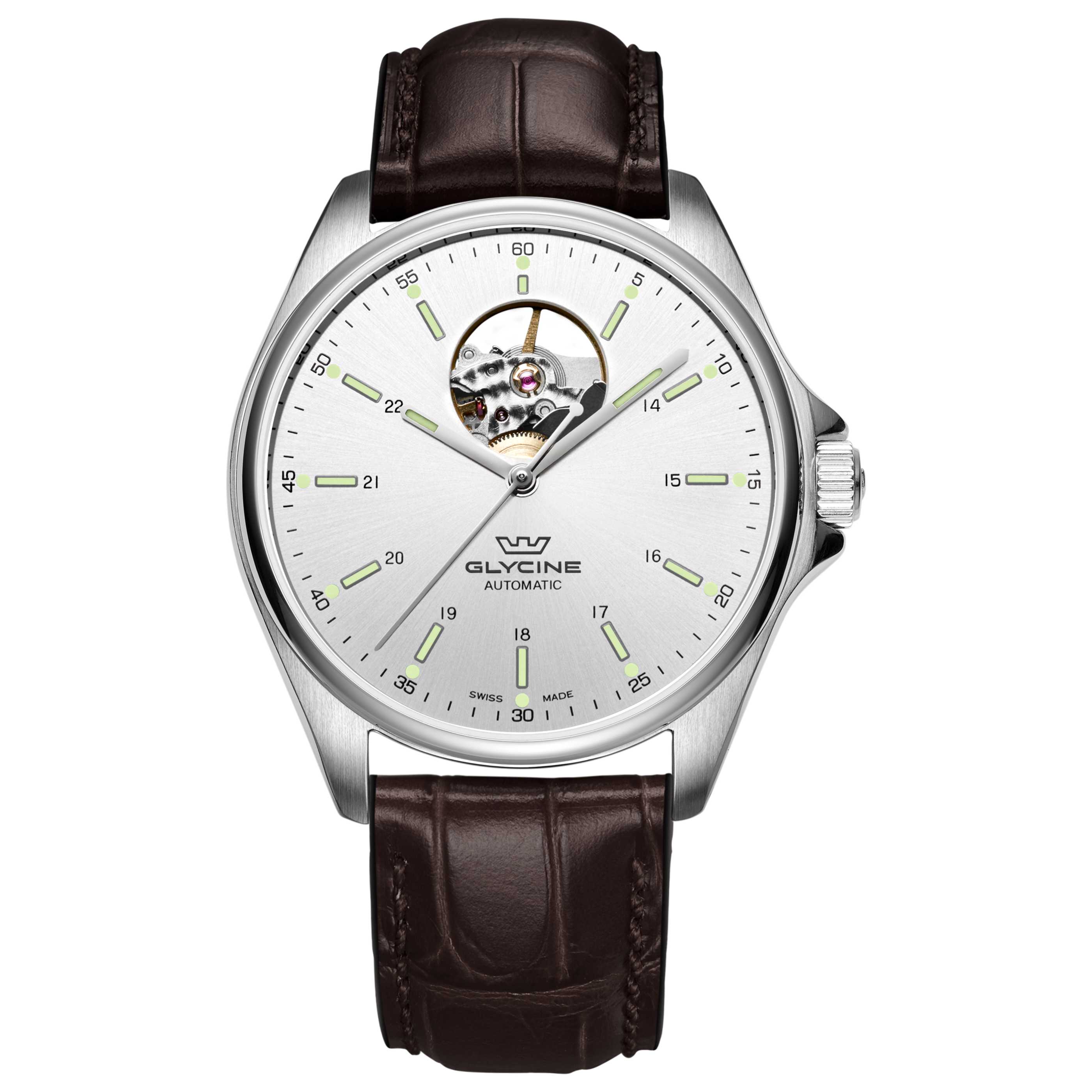 שעון לגבר Combat Classic Open Heart של Glycine, אוטומטי, 40 מ״מ
