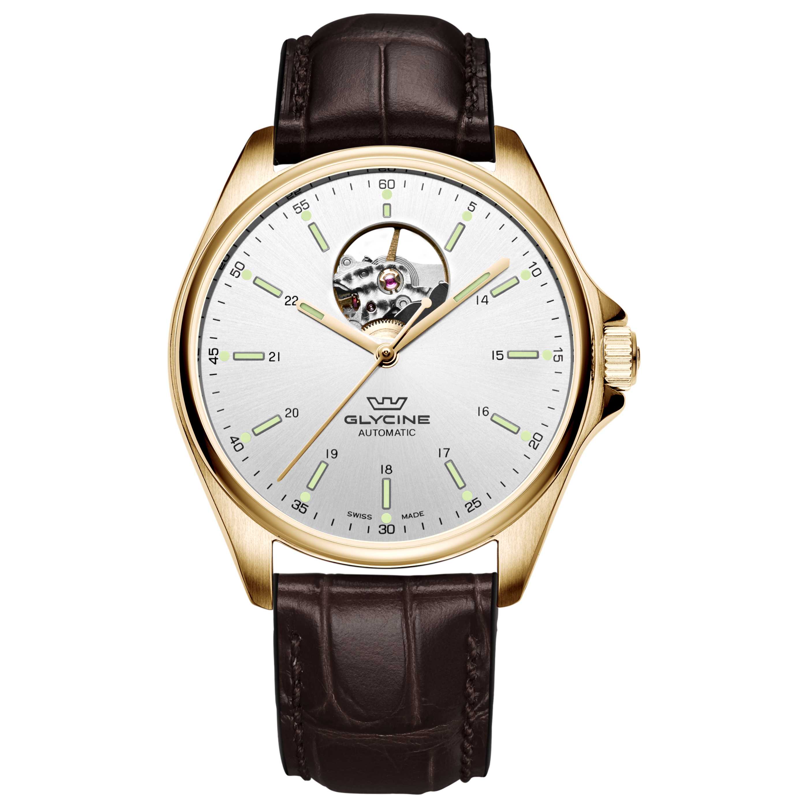 שעון לגבר Combat Classic Open Heart של Glycine, אוטומטי, 40 מ״מ