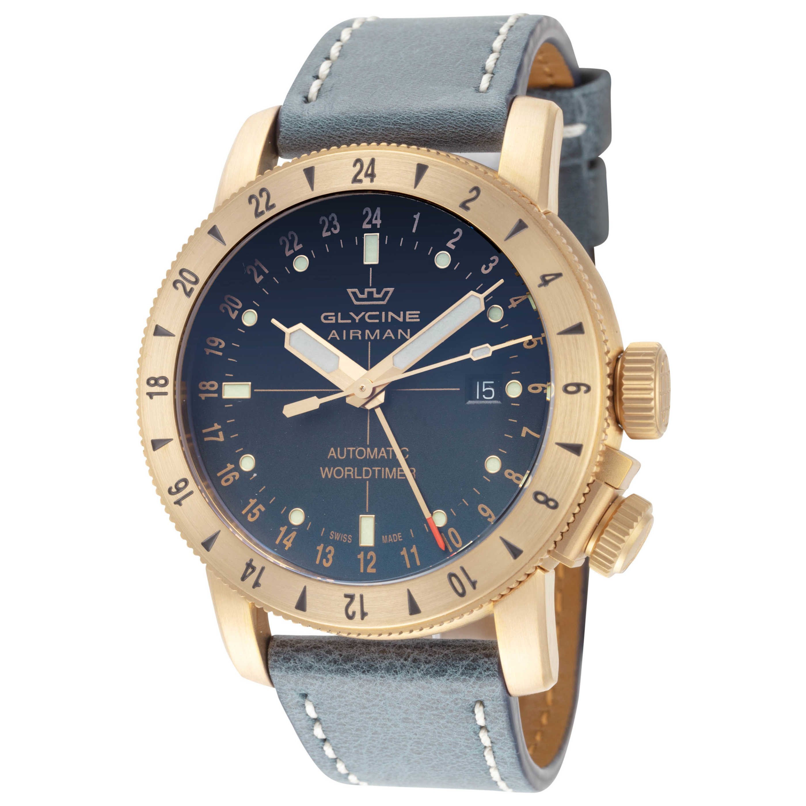 שעון Glycine דגם Airman Contemporary Bronze Gmt לגברים 44 מ״מ אוטומטי