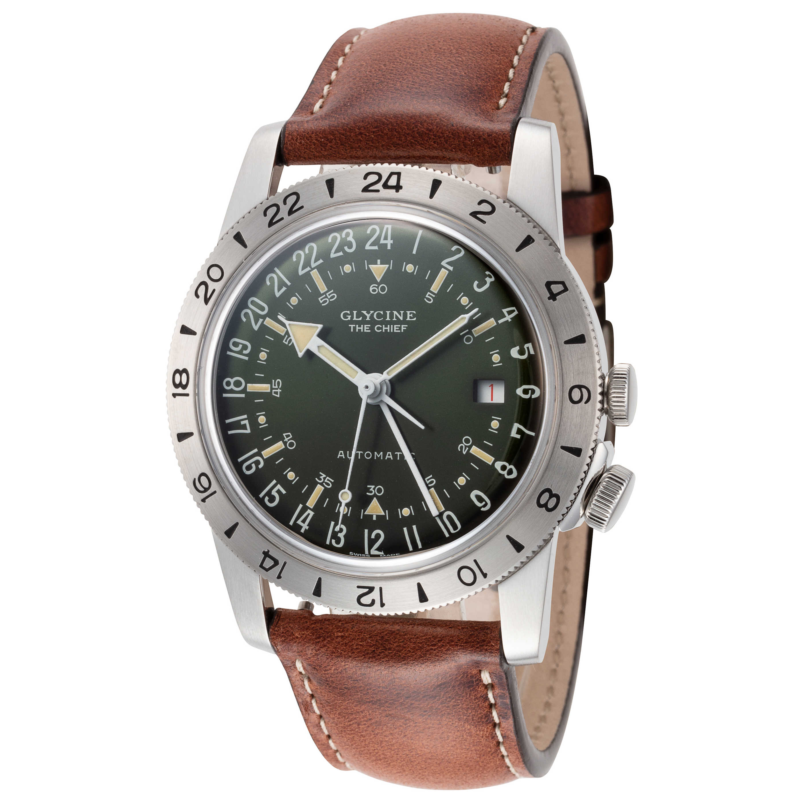 שעון Glycine דגם Vintage The Chief לגברים 40 מ״מ GMT אוטומטי