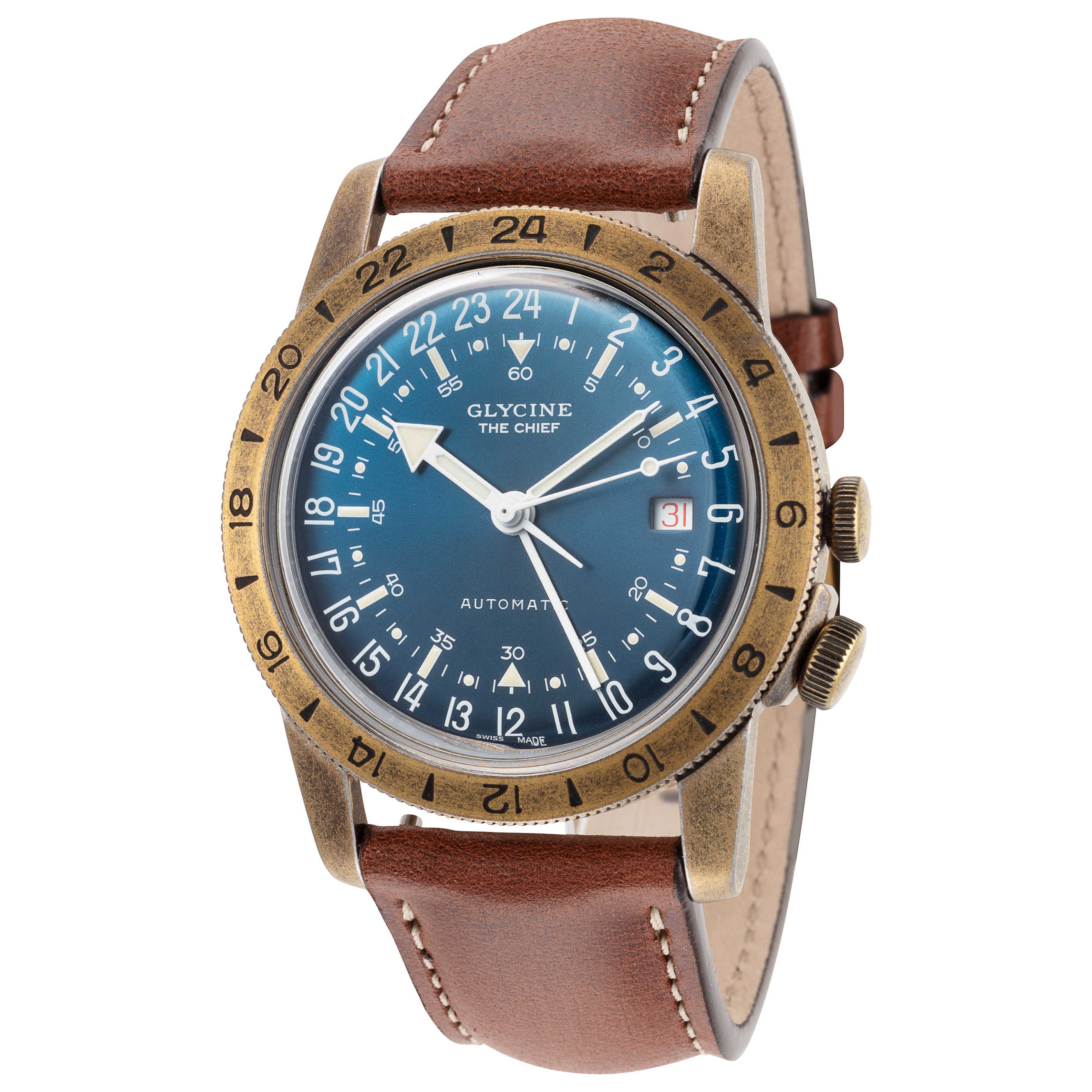 שעון Glycine דגם Airman The Chief Gmt לגברים 40 מ״מ GMT אוטומטי