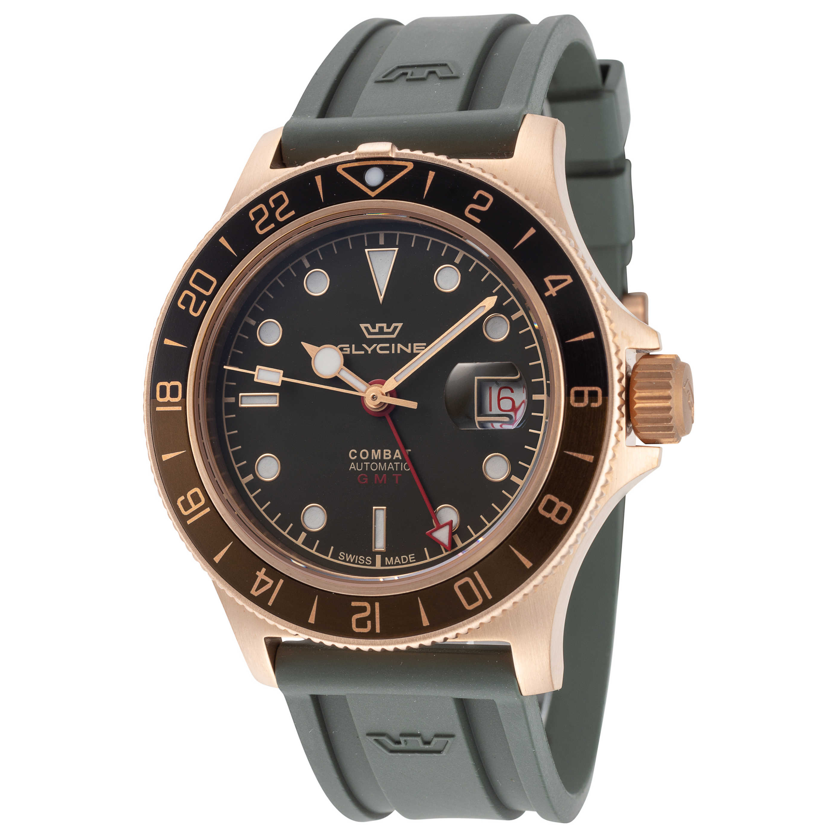 שעון לגבר Combat Sub Sport GMT Bronze של Glycine, אוטומטי, 42 מ״מ