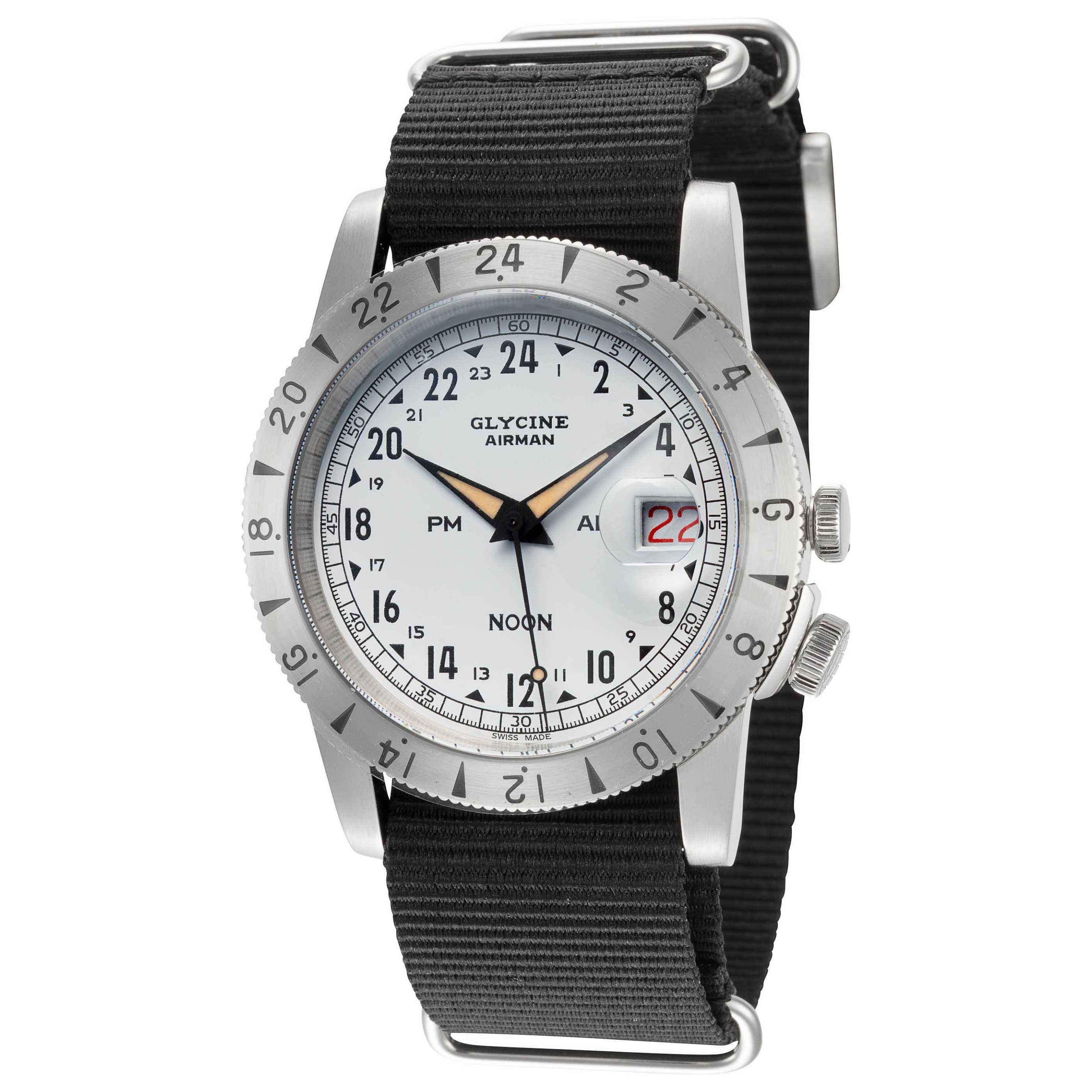 שעון Glycine דגם Airman Vintage Noon Gmt Purist לגברים 40 מ״מ GMT אוטומטי