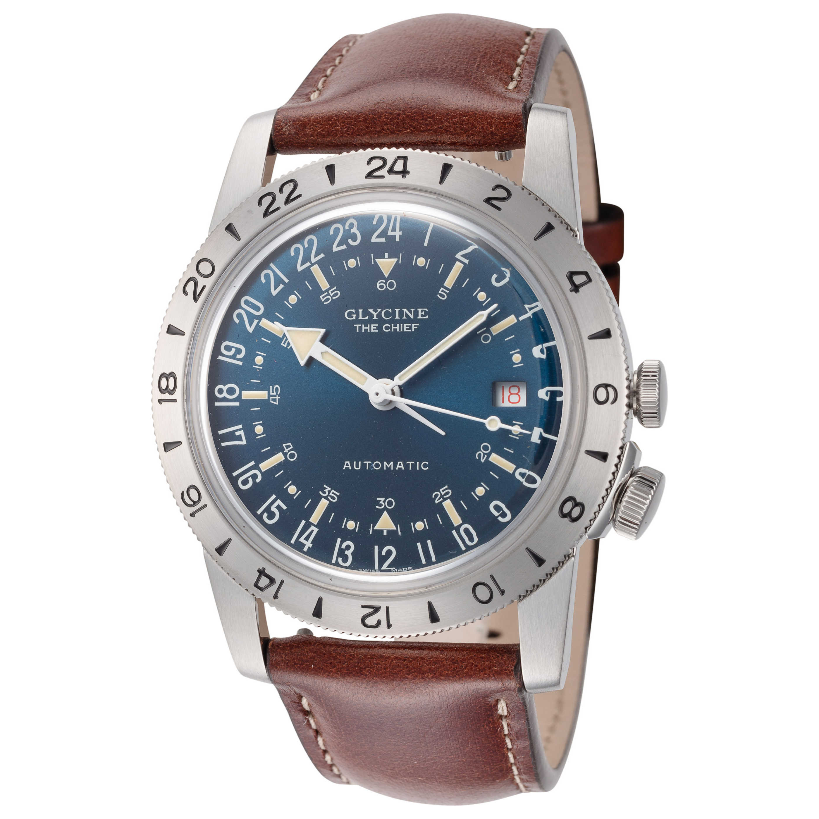 שעון Glycine דגם Airman Vintage Purist לגברים 40 מ״מ GMT אוטומטי