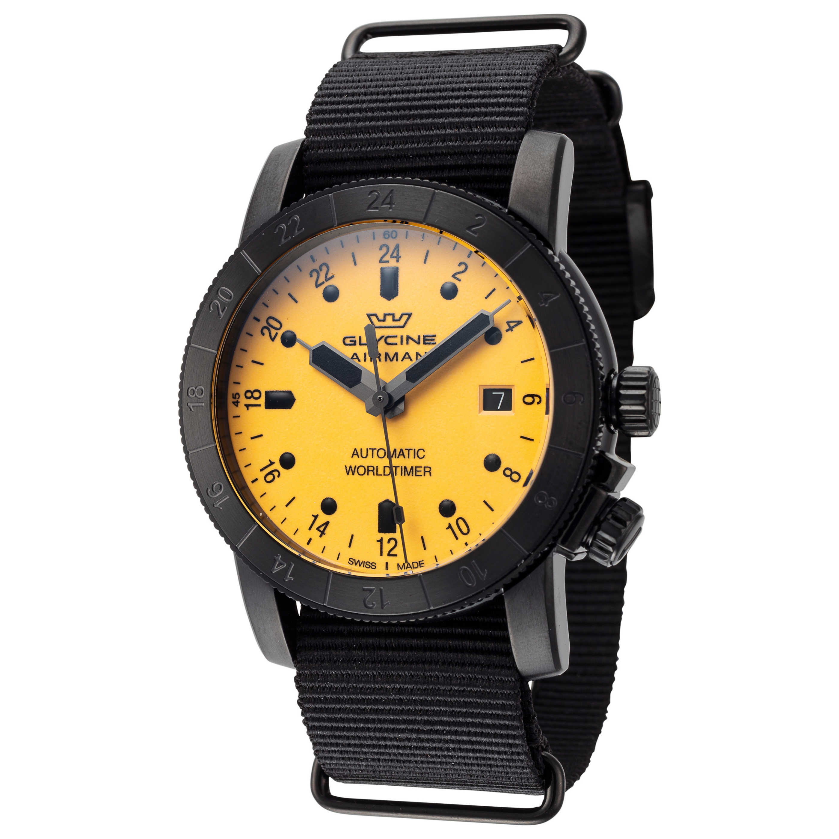 שעון לגבר Airman Contemporary GMT של Glycine, אוטומטי, 42 מ״מ