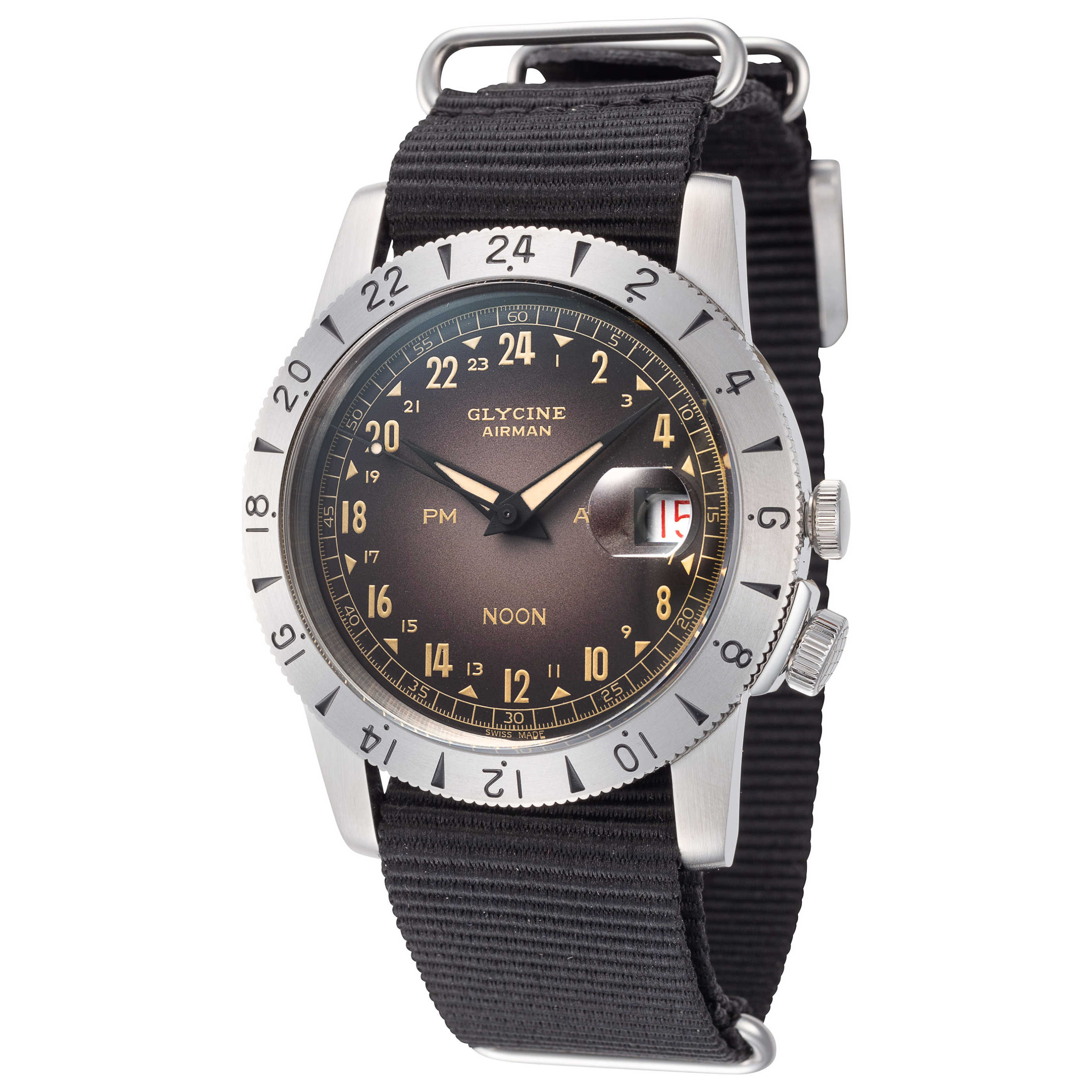 שעון Glycine דגם Airman Vintage Noon Purist לגברים 40 מ״מ GMT אוטומטי