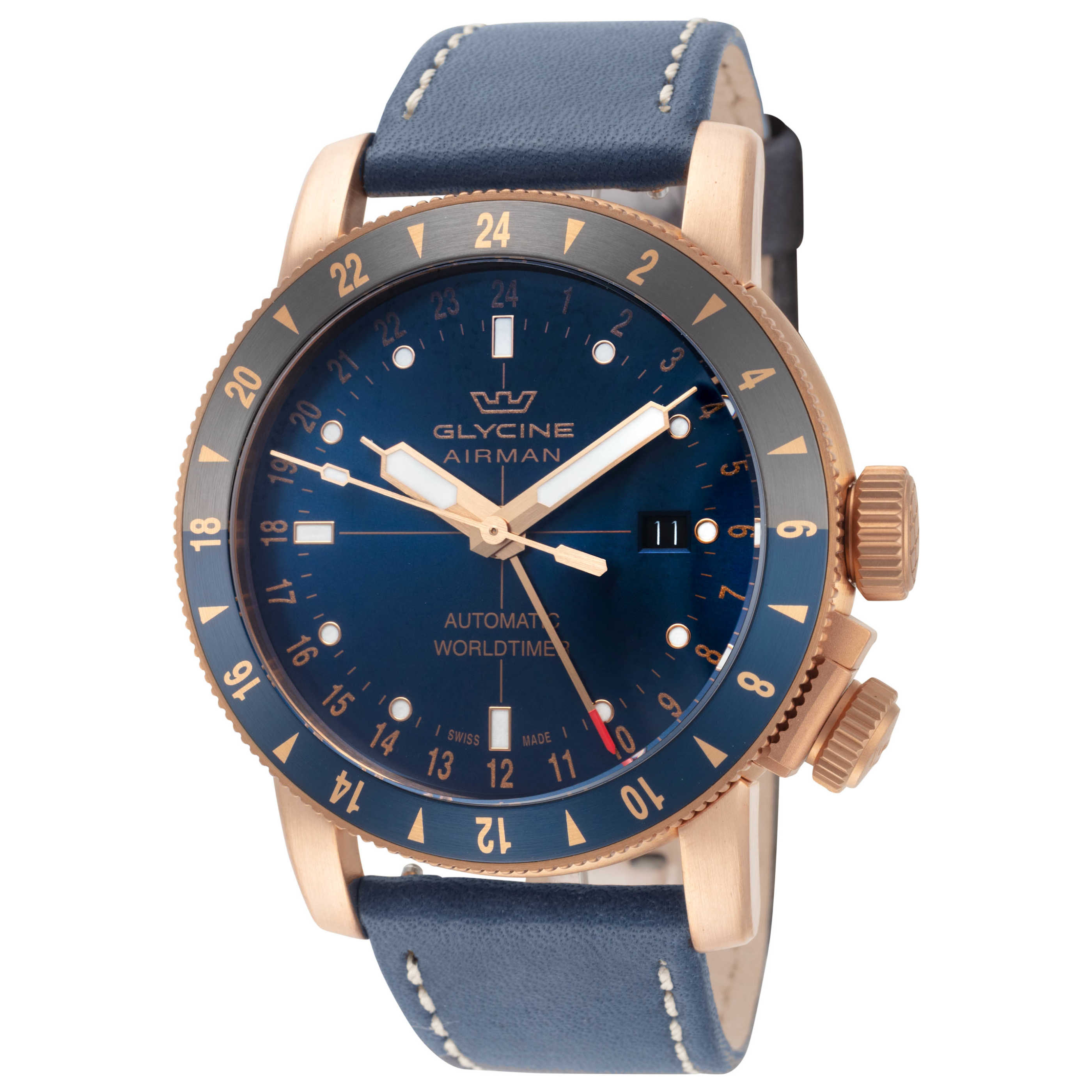 שעון Glycine דגם Airman Contemporary Bronze Gmt לגברים 44 מ״מ אוטומטי