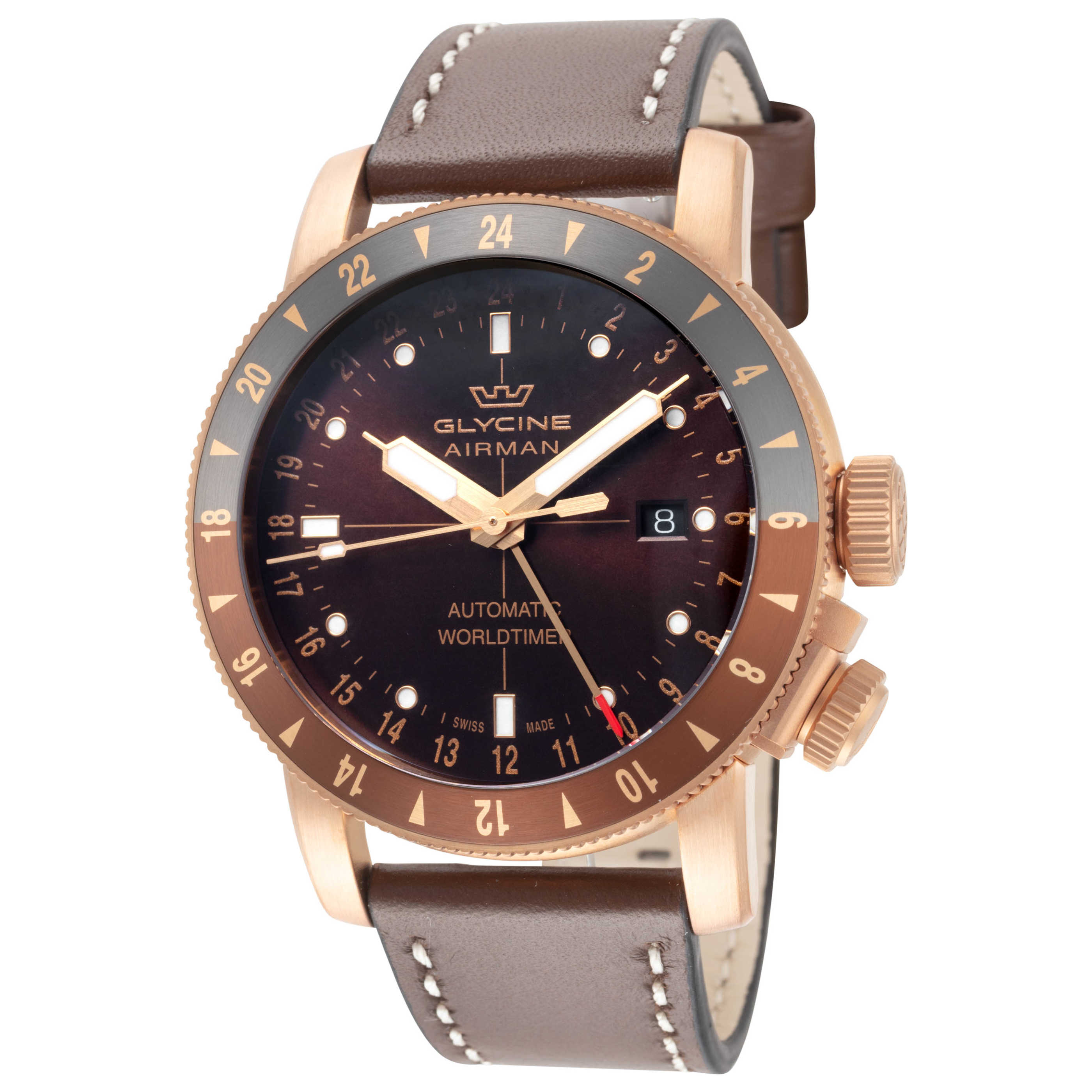 שעון Glycine דגם Airman Contemporary Bronze Gmt לגברים 44 מ״מ אוטומטי