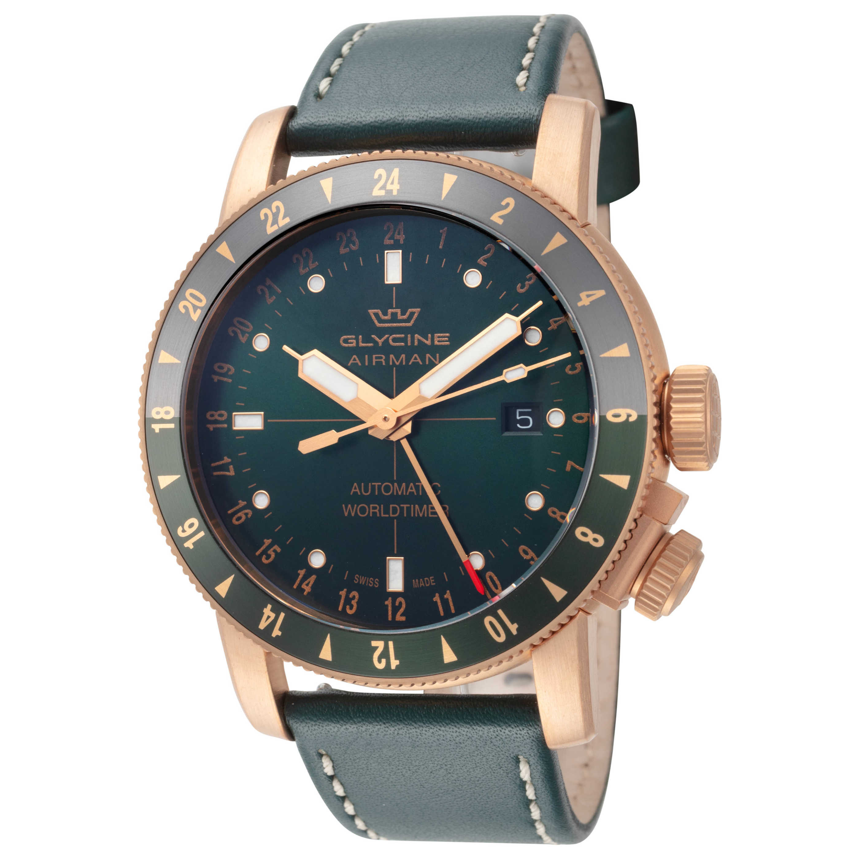שעון Glycine דגם Airman Contemporary Bronze Gmt לגברים 44 מ״מ אוטומטי