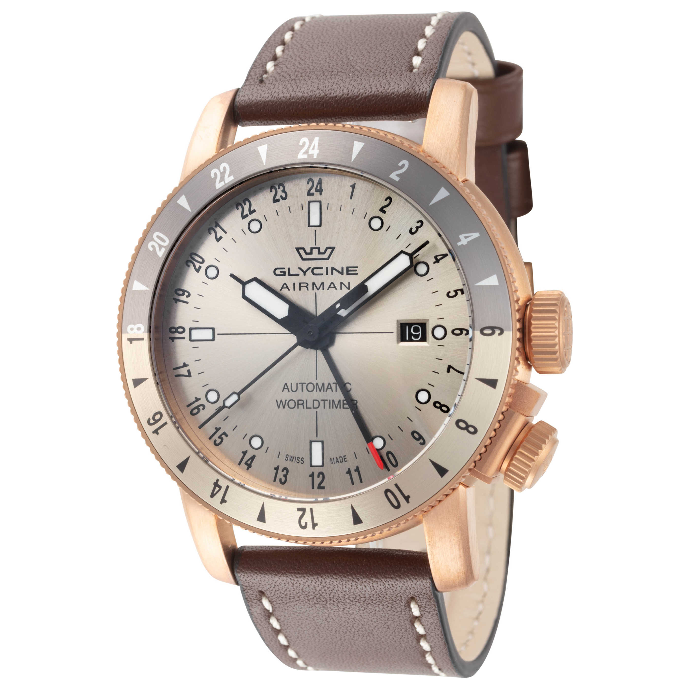 שעון Glycine דגם Airman Contemporary Bronze Gmt לגברים 44 מ״מ אוטומטי