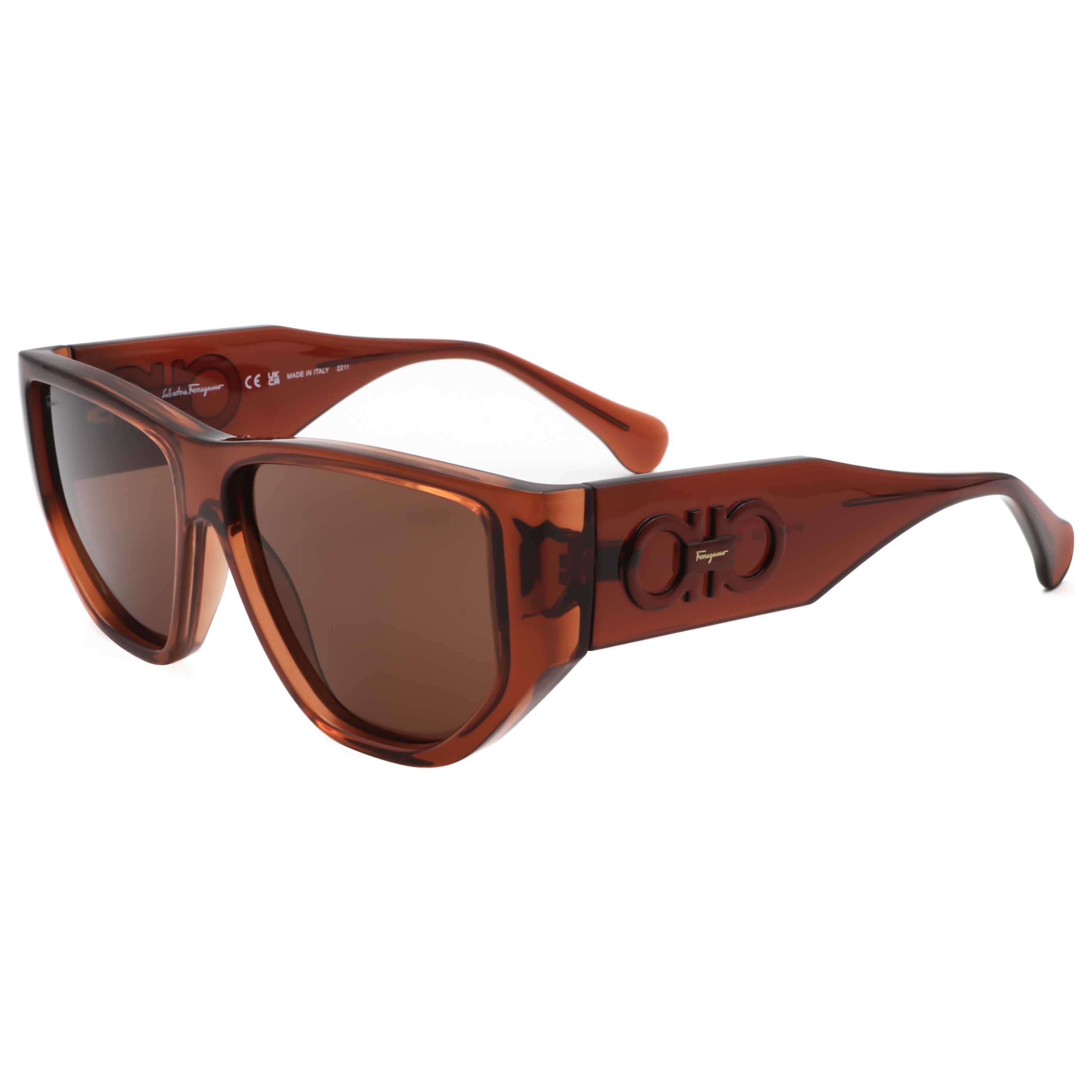 משקפי שמש Ferragamo דגם Sf1077S יוניסקס 56 מ״מ בצבע שקוף חום