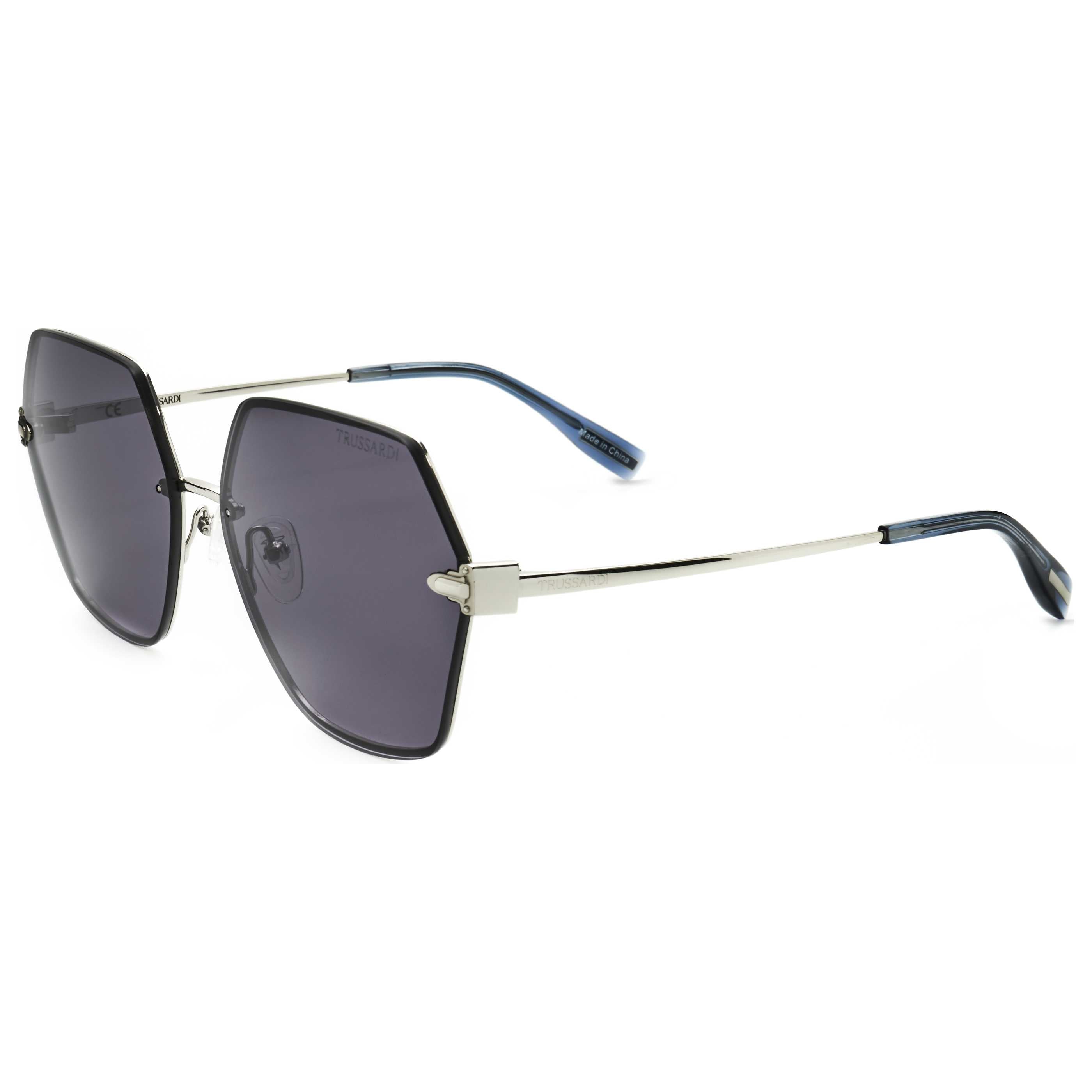 משקפי שמש Trussardi דגם Str452F לנשים 60 מ״מ בצבע מבריק Palladium